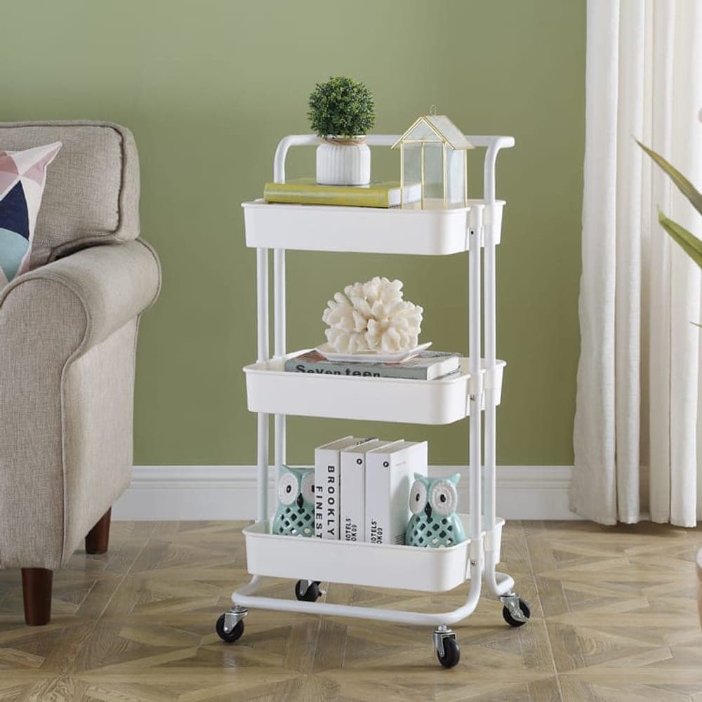 PP Utility Cart with Round Holes & Industrial Wheels (3-Tier with Handle) - image 1
